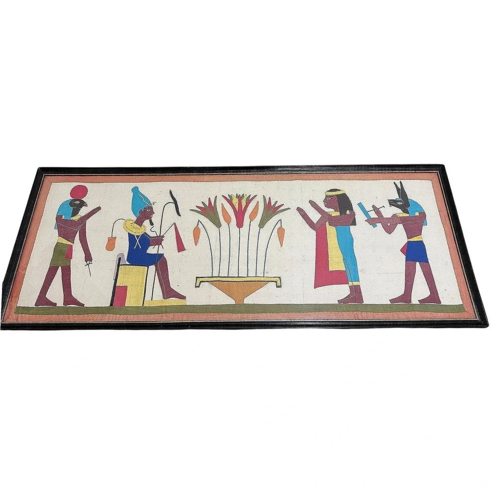 Vintage Handmade Egyptian Papyrus Framed Wall Art Horus Anubis Isis 49